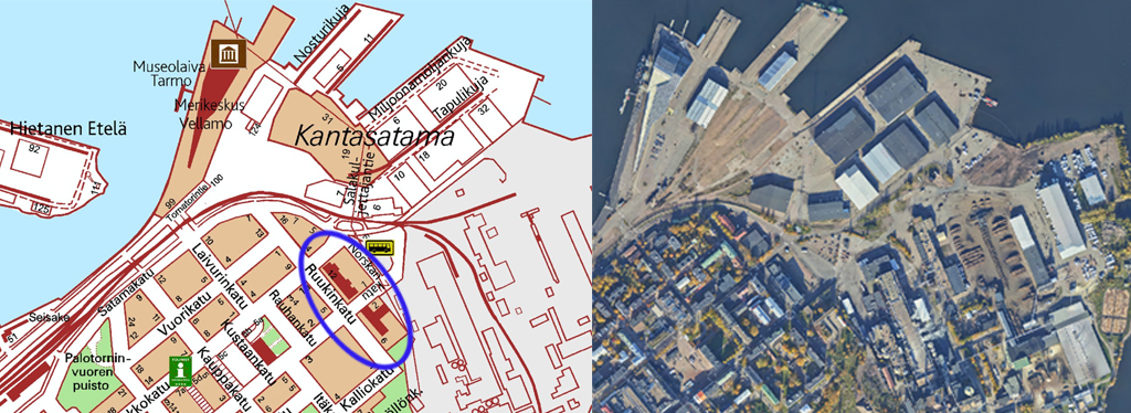 Kuvassa esitetty Ruukinkadun kaava-alueen sijainti.