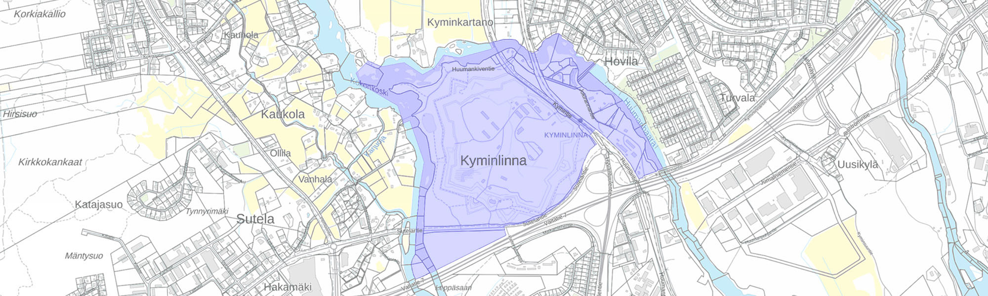 Kuvassa esitetty Kyminlinnan kaava-alueen sijainti.
