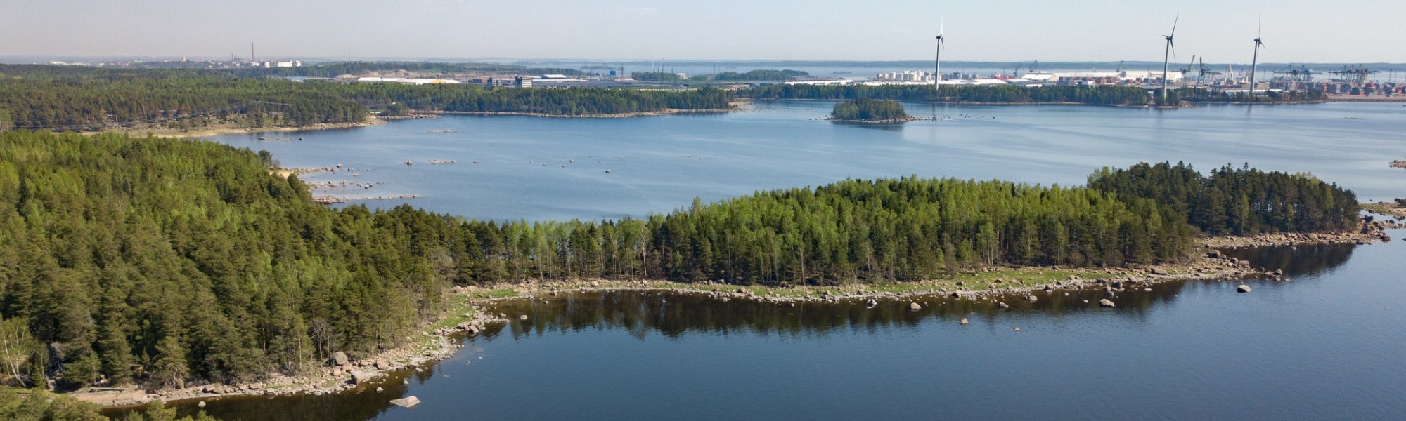 Ilmakuva Santalahden luontopolulta Sataman suuntaan.