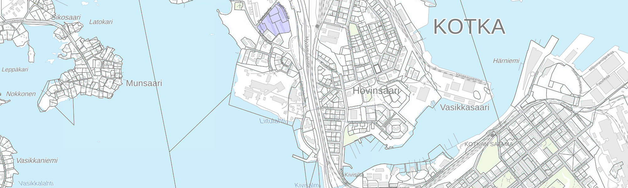 Kuvassa esitetty Kotkan Sote-keskuksen kaava-alueen sijainti.
