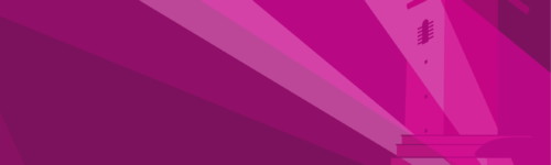 Kuvassa Haukkavuoren näkötorni piirrosversiona, violetilla pohjalla.