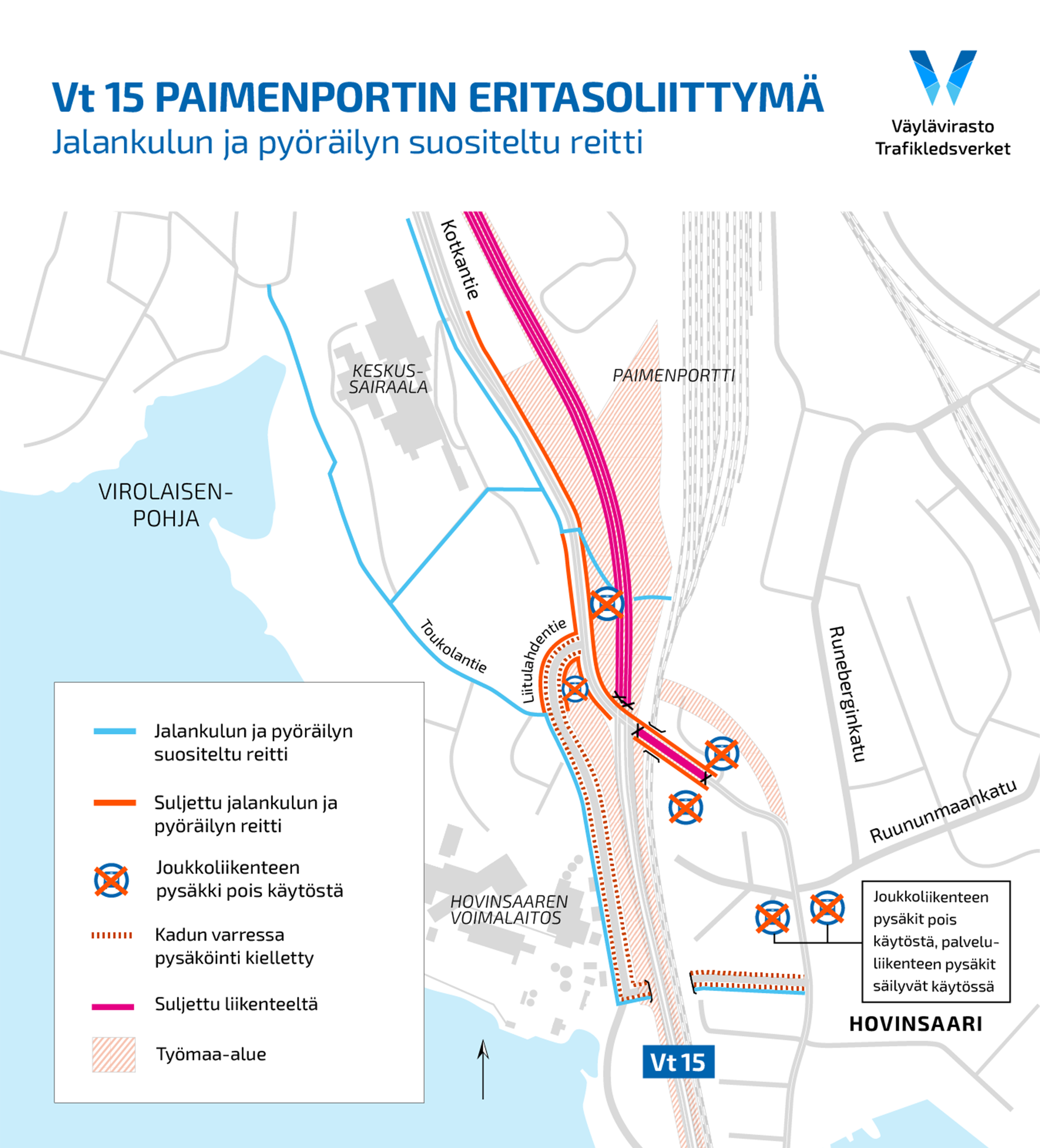 Paimenportin eritasoliittymätyömaan kartta