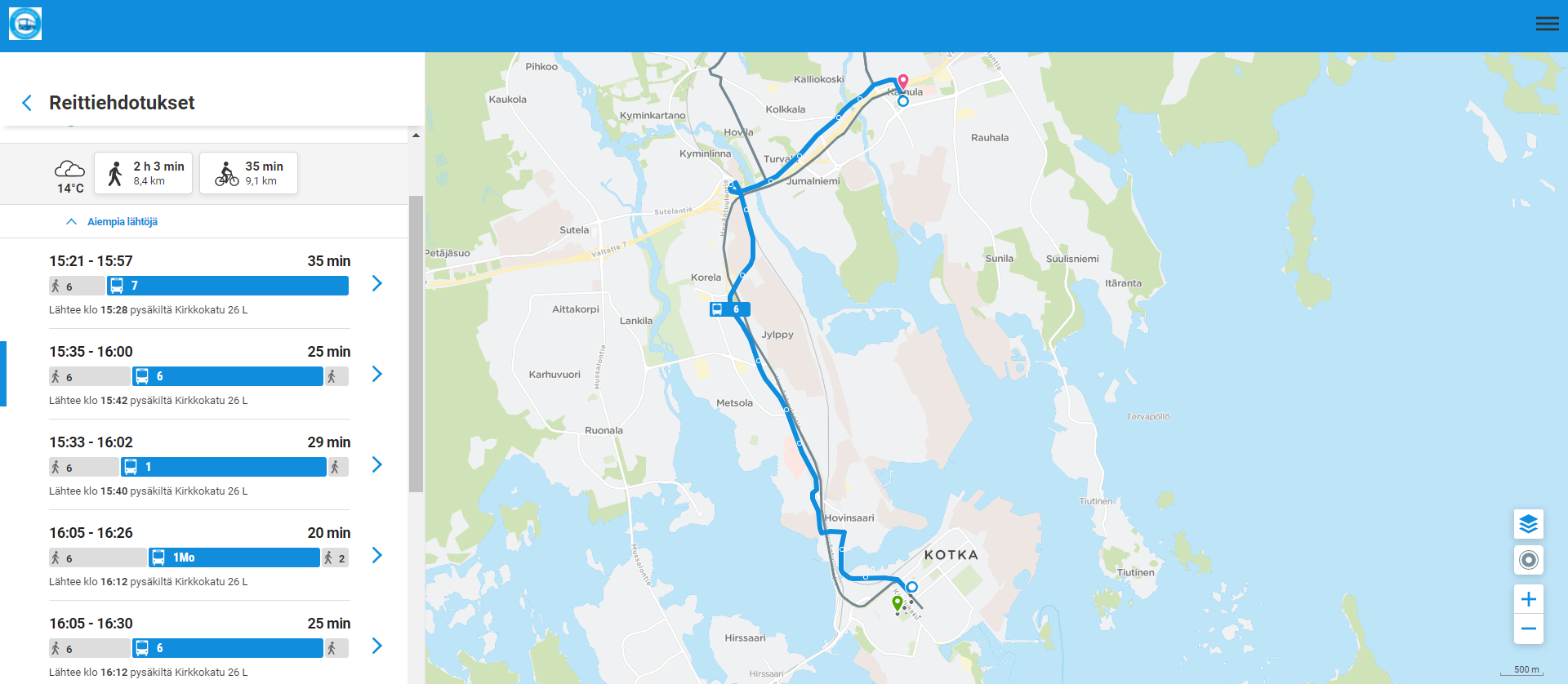 Aikataulut ja reitit Kotkan kaupunki