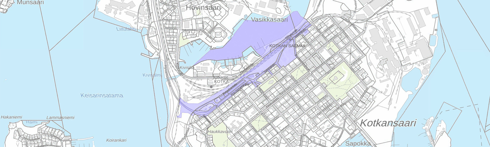 Kuvassa esitetty Kotkansaaren sisääntulotien kaava-alueen sijainti.