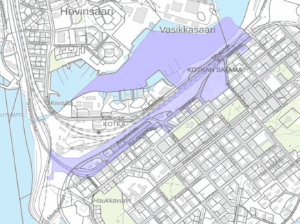 Kuvassa esitetty Kotkansaaren sisääntulotien kaava-alueen sijainti.