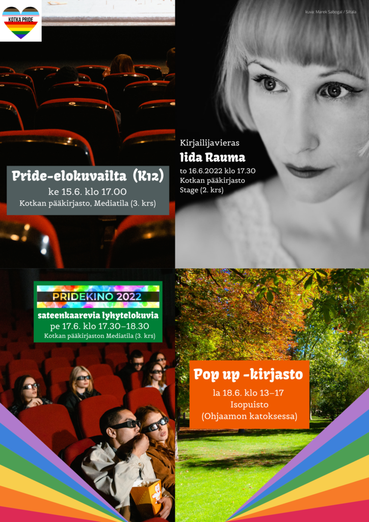 Kuvassa Kotkan kaupunginkirjaston Kotka Pride -ohjelma