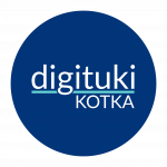 Tummansininen pyöreä Digituki Kotka -logo.