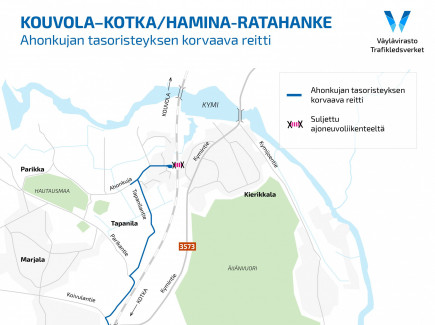 Karttakuva Ahonkujan tasoristeyksen korvaavasta reitistä