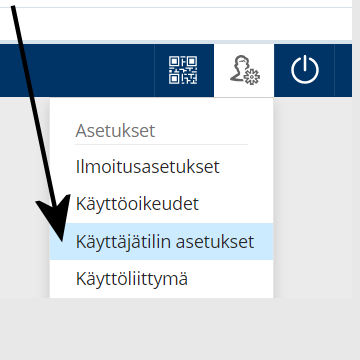 Wilma "Käyttäjätilin Asetukset" -valikko Asetukset painikkeen sisällä.