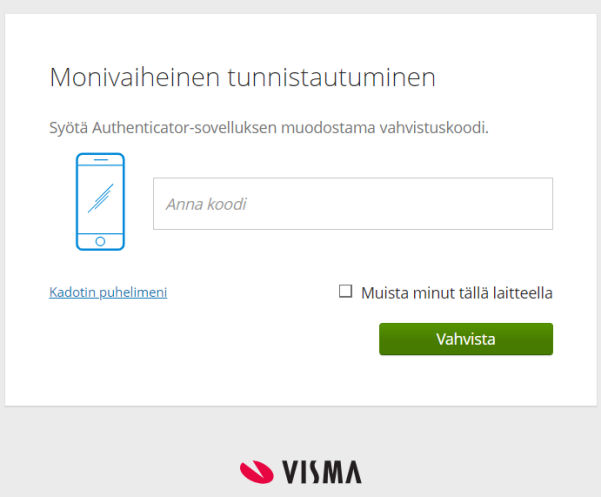 Wilman monivaiheisen tunnistautumisen koodin kyselyikkuna.