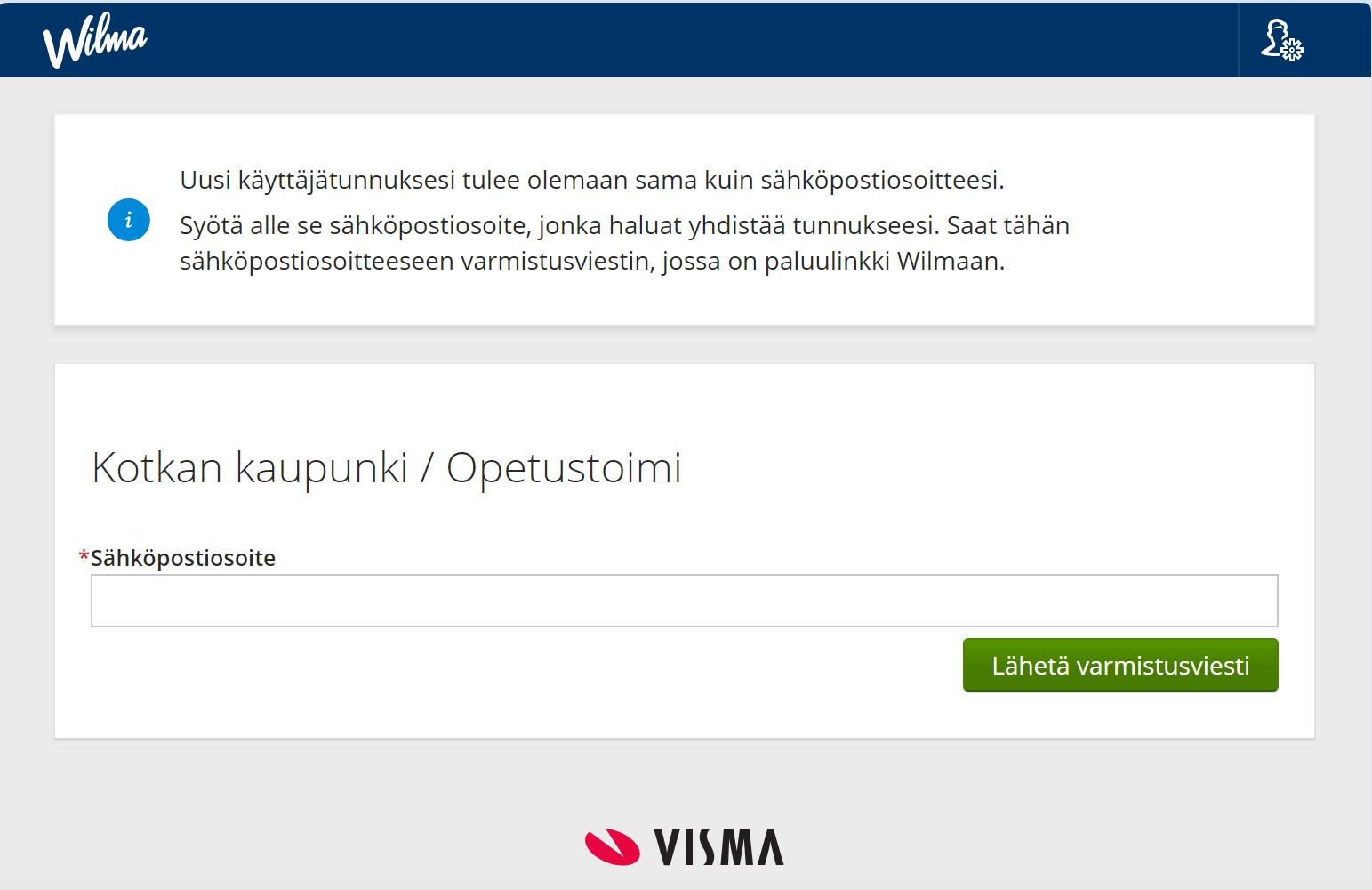 Wilma-tunnuksena toimivan sähköpostin lisäys.