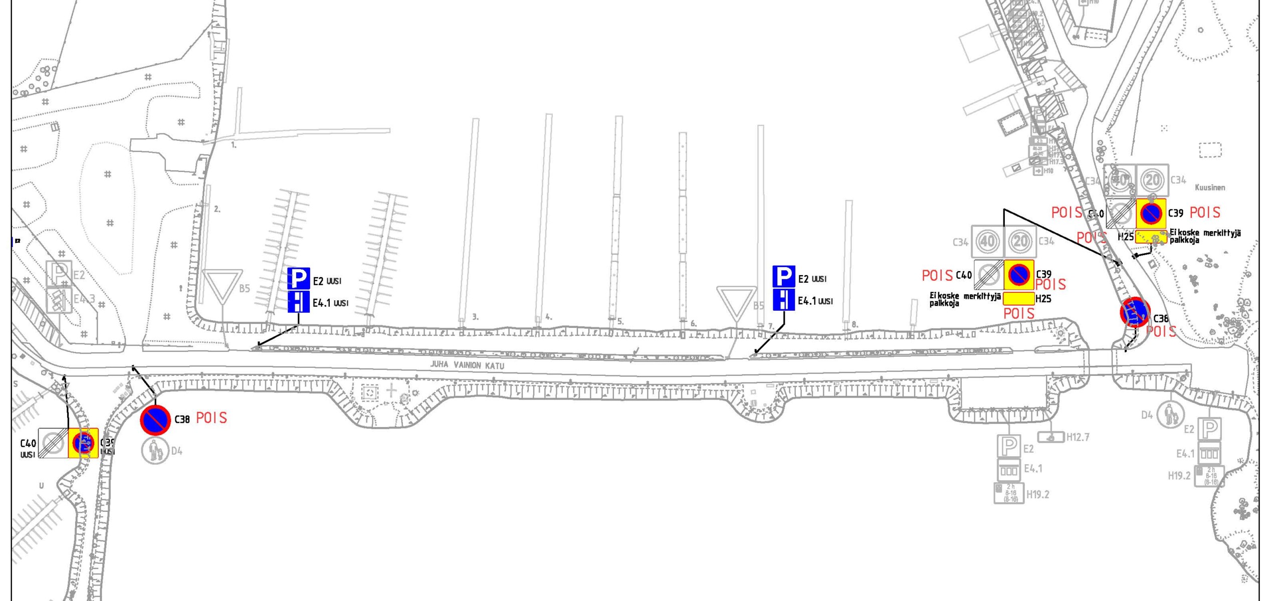 Karttakuva Juha Vainion kadusta.
