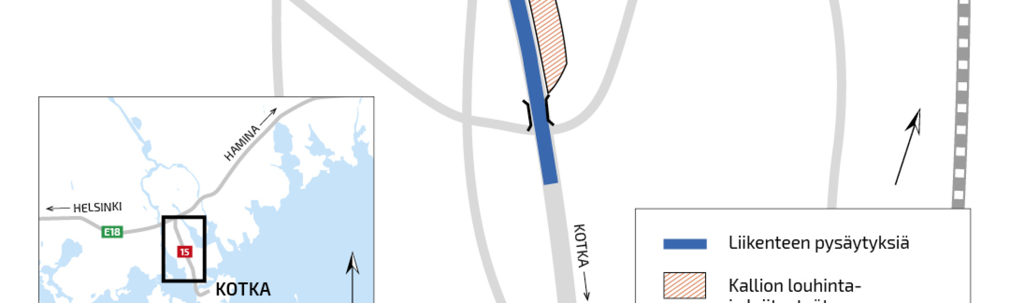 Kartta louhintatöiden alueista.