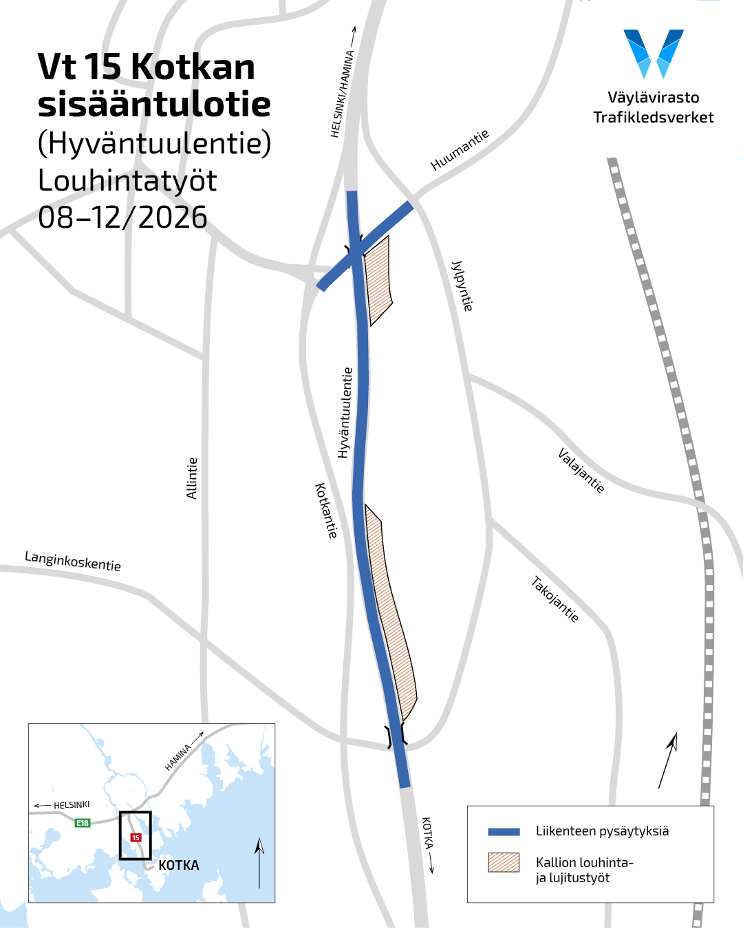 Kartta louhintatöiden alueista.